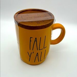 NWT Rae Dunn Fall Y'all Mug with Wooden Lid - Orange
